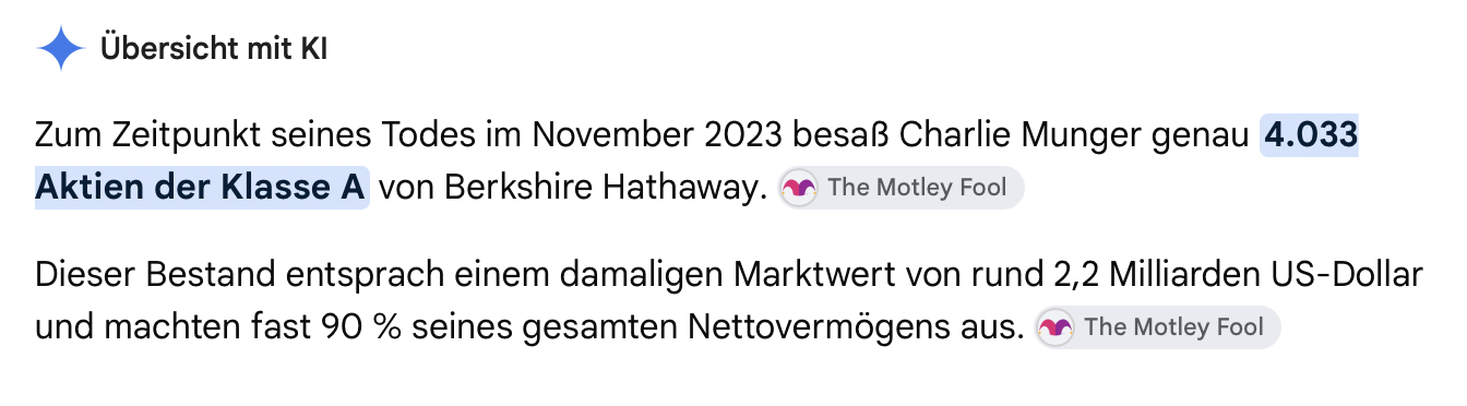 Munger Anteile an Berkshire Hathaway